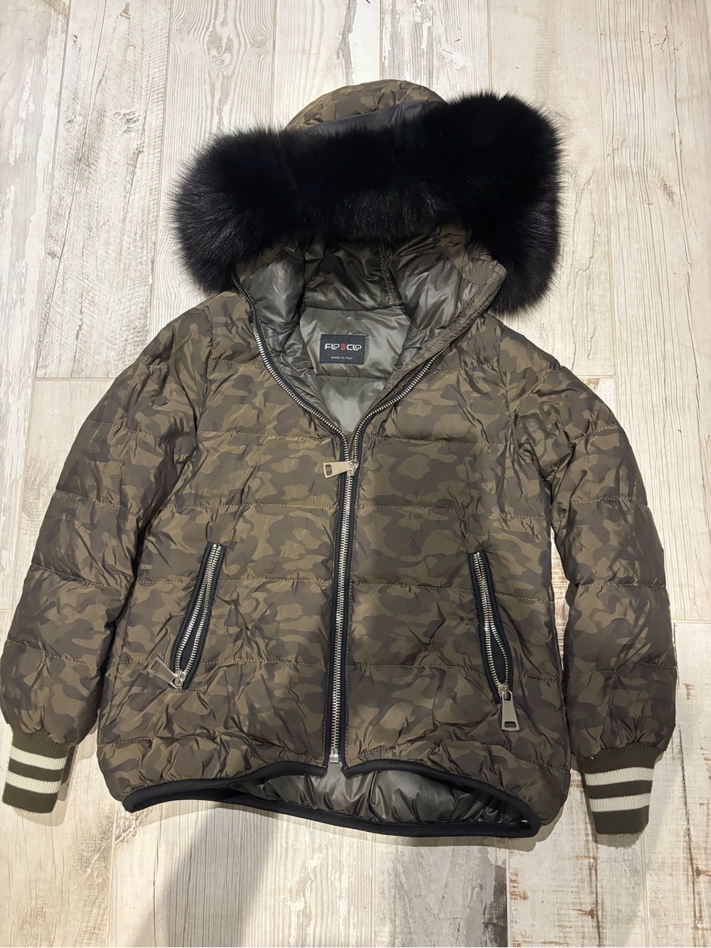 Puffer Jacket with Black Fur Hood - from Italy . Size M